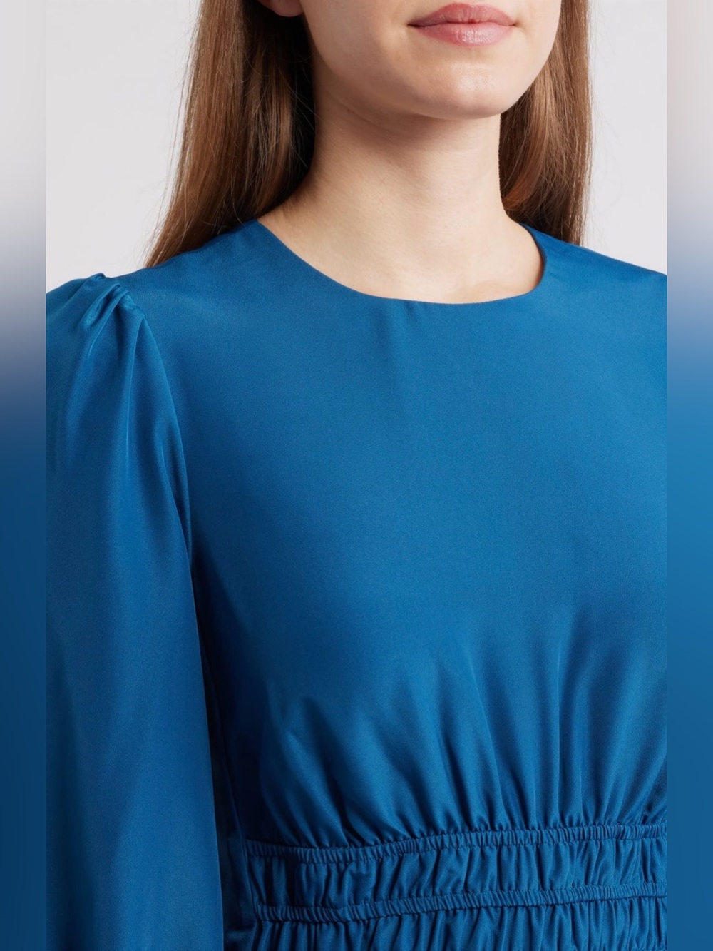 Eliza J Ballon Sleeve Crepe Fit & Flare Dress Size 8 Teal - Picture 2 of 15